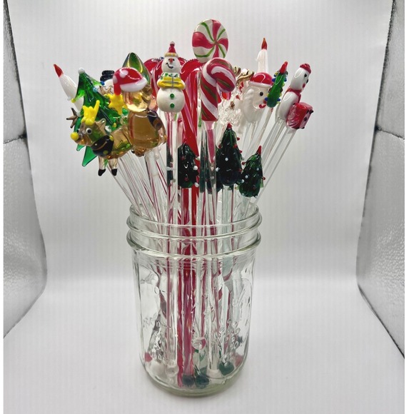 Unbranded Other - Vintage Christmas Swizzle Sticks 41pc Glass Plastic Snowman Santa Candy Cane Set